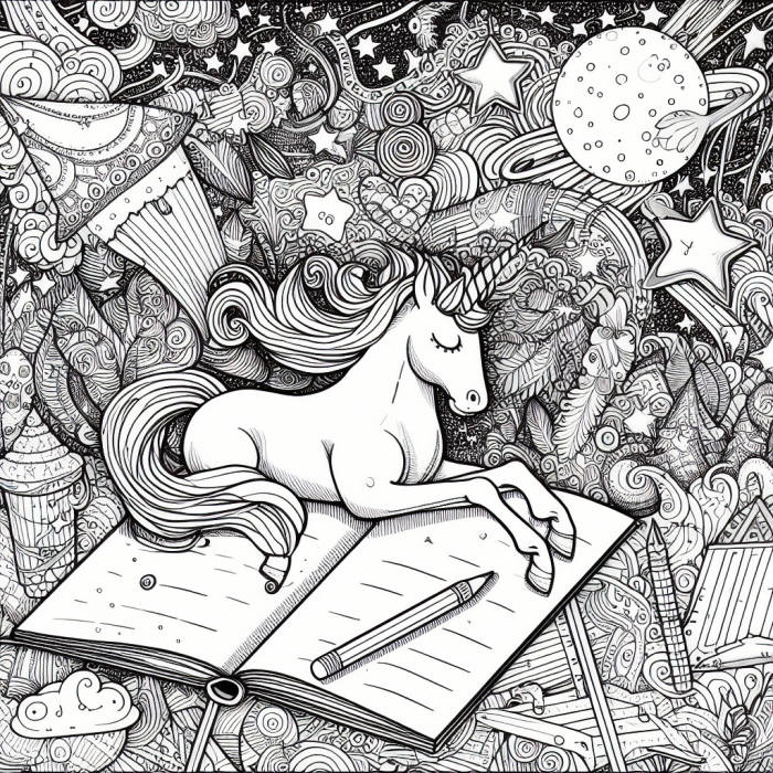 Единорог лежит на книжке